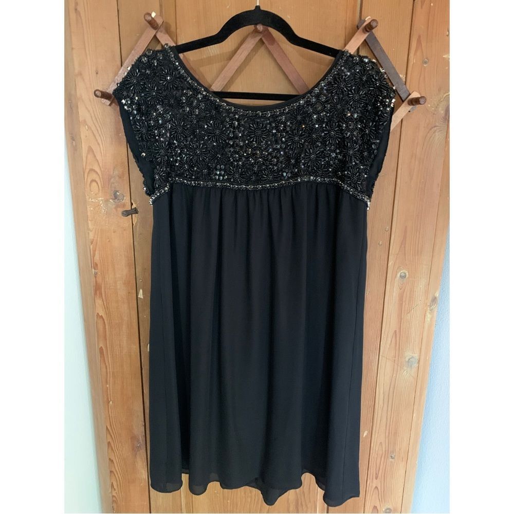 Alice + Olivia black beaded and jeweled silk babydoll dress